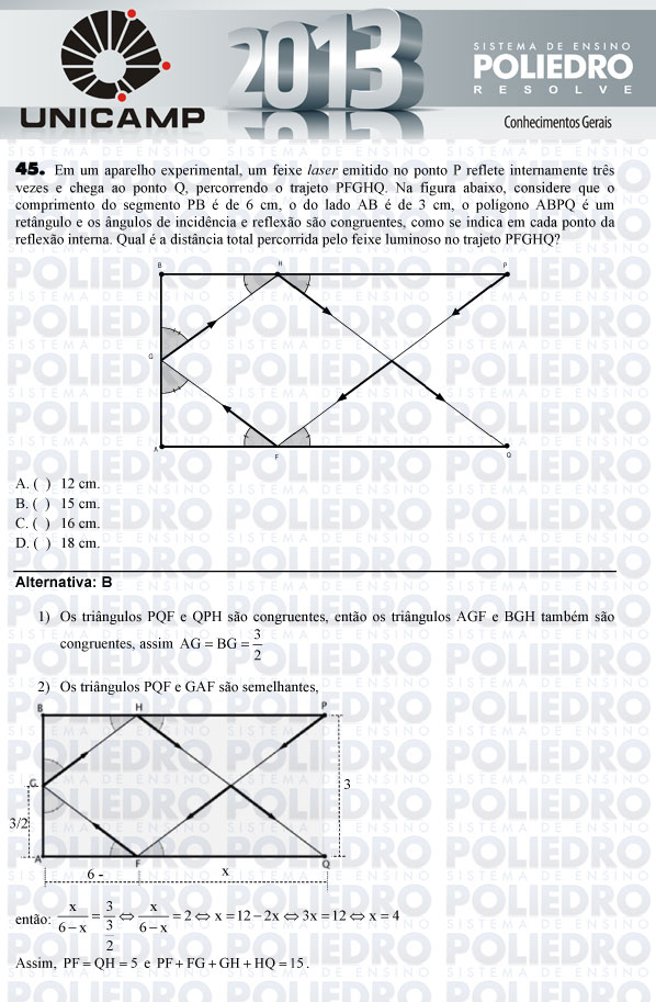 Questão 45 - 1ª Fase - UNICAMP 2013