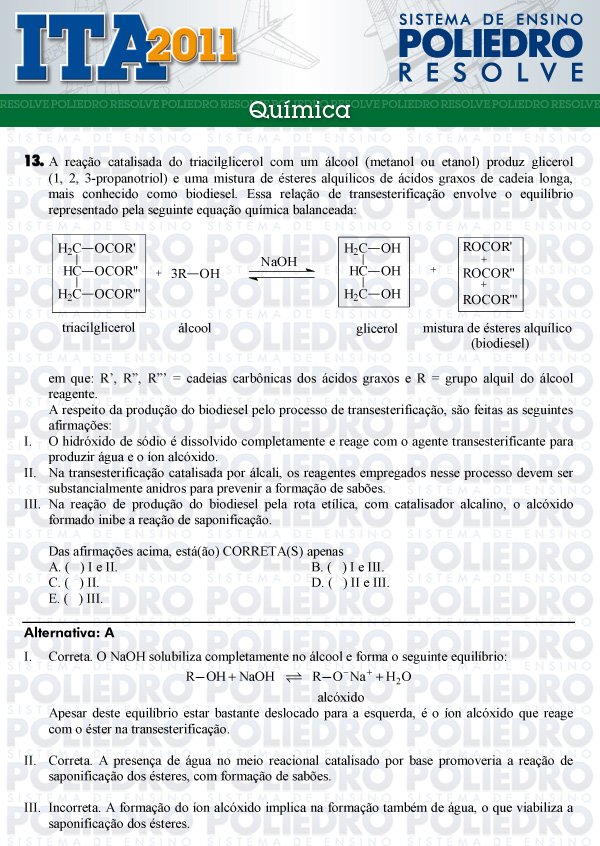 Questão 13 - Química - ITA 2011