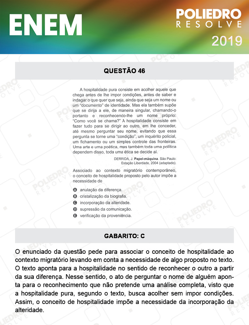 Questão 46 - 1º DIA - PROVA AMARELA - ENEM 2019