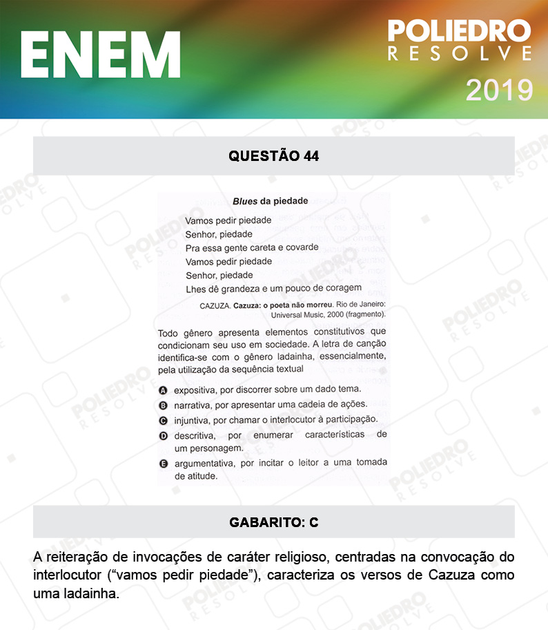 Questão 44 - 1º DIA - PROVA BRANCA - ENEM 2019