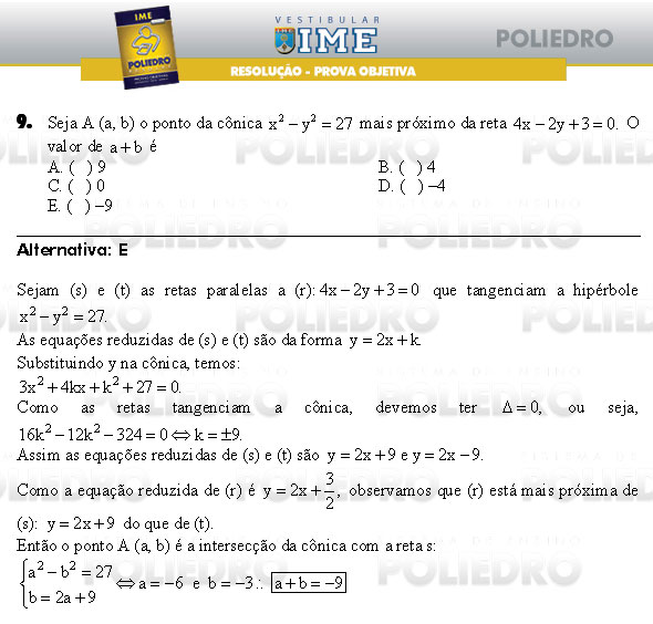 Questão 9 - Objetiva - IME 2009