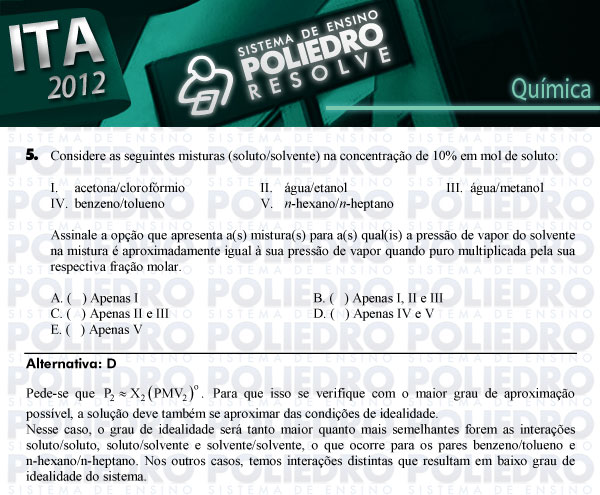 Questão 5 - Química - ITA 2012