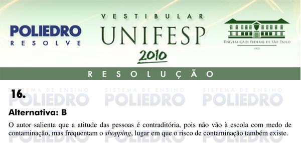 Questão 16 - Português e Inglês - UNIFESP 2010