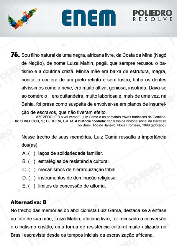 Questão 76 - 1º Dia (PROVA AZUL) - ENEM 2017