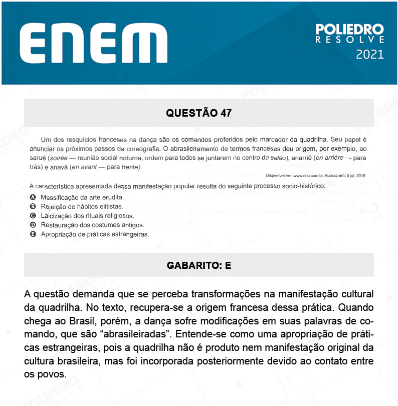 Questão 47 - 1º DIA - Prova Branca - ENEM 2020