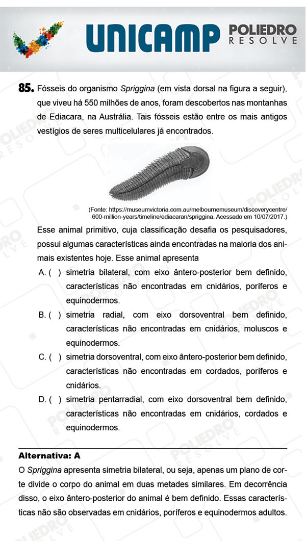 Questão 85 - 1ª Fase - PROVA Q - UNICAMP 2018