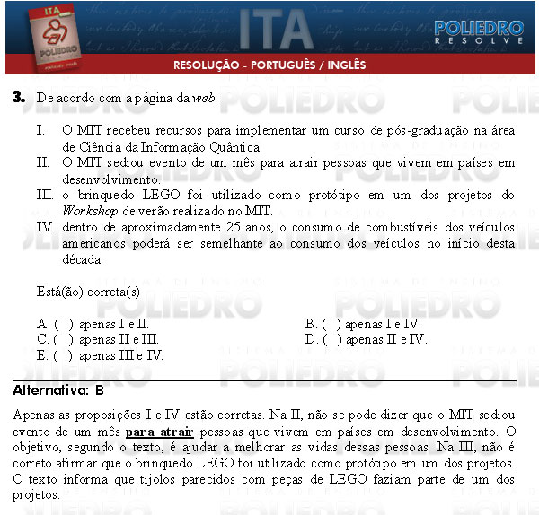 Questão 3 - Português e Inglês - ITA 2009