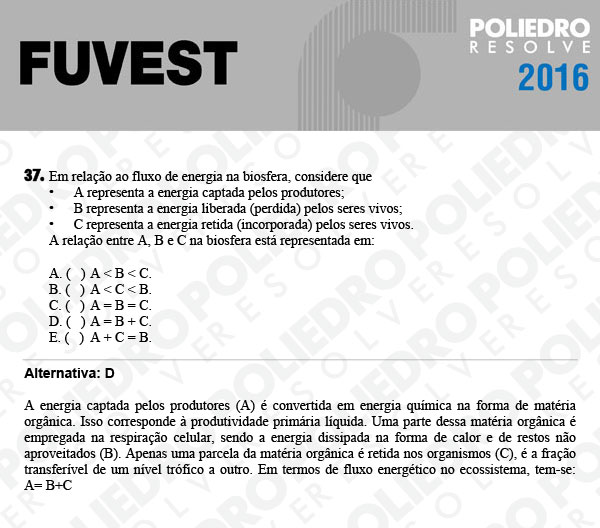 Questão 37 - 1ª Fase - FUVEST 2016