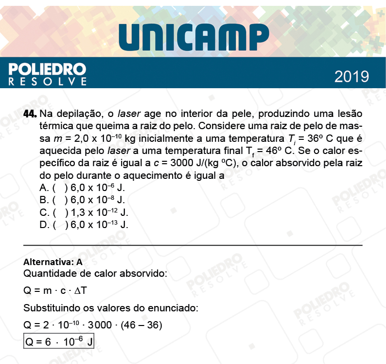 Questão 44 - 1ª Fase - PROVA Q e X - UNICAMP 2019