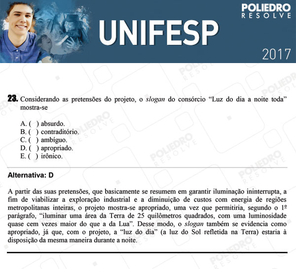 Questão 23 - 1º dia - UNIFESP 2017