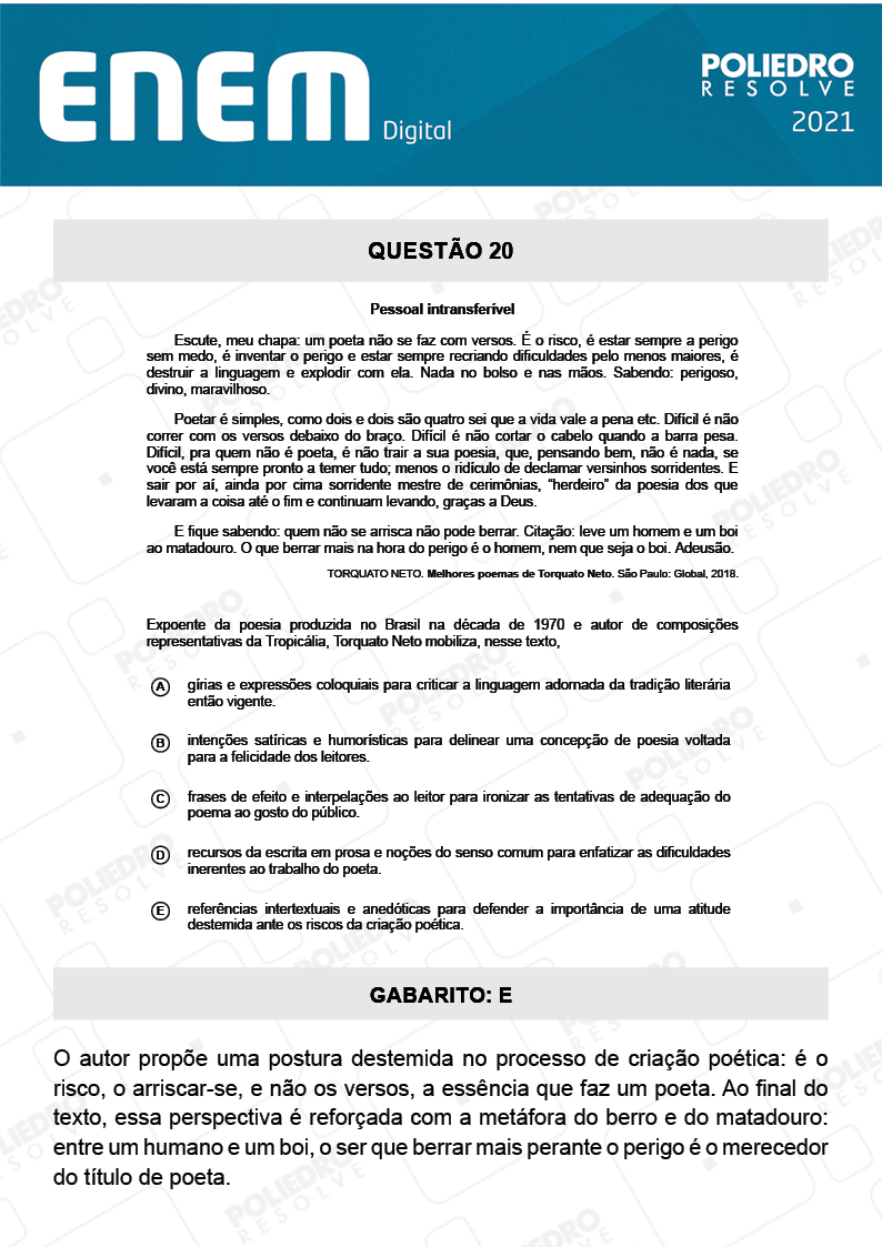 Questão 20 - 1º Dia - Prova Amarela - Espanhol - ENEM DIGITAL 2020