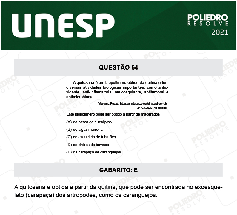 Questão 64 - 1ª Fase - 2º Dia - UNESP 2021