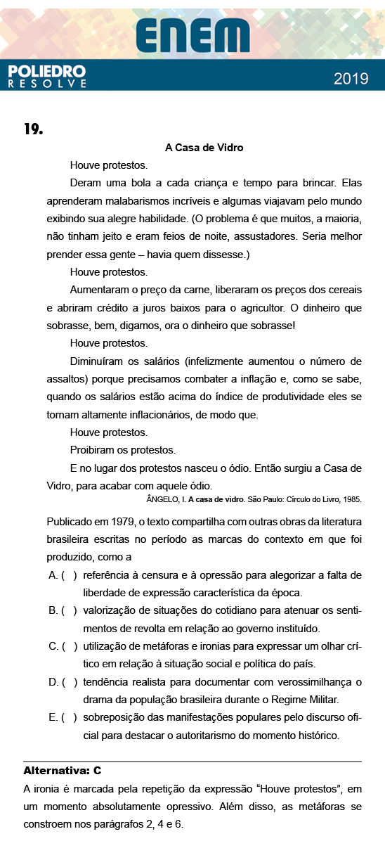 Questão 19 - 1º Dia - PROVA ROSA - ENEM 2018