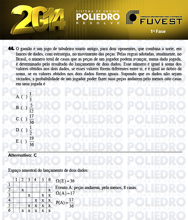 Questão 44 - 1ª Fase - FUVEST 2014