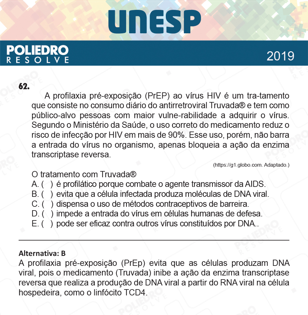 Questão 62 - 1ª Fase - UNESP 2019