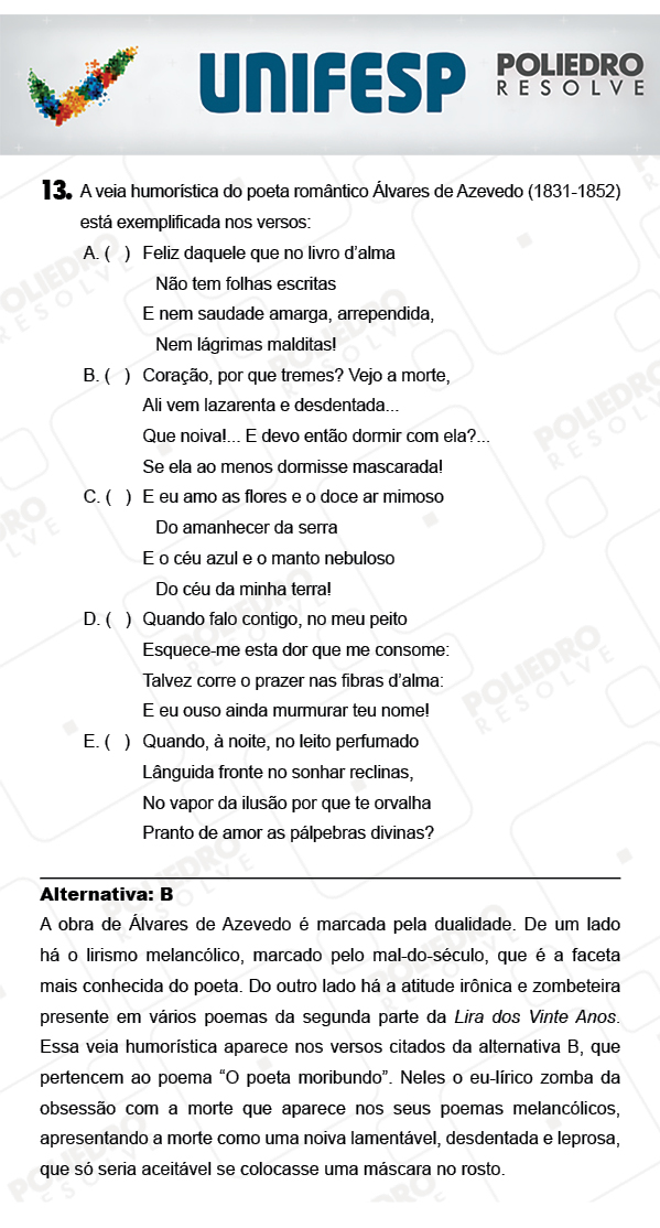 Questão 13 - 1º Dia - UNIFESP 2018