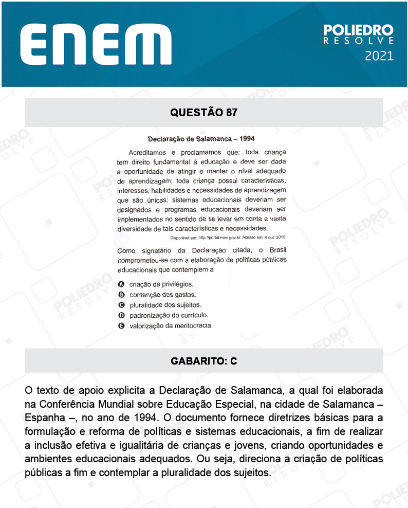 Questão 87 - 1º DIA - Prova Branca - ENEM 2020