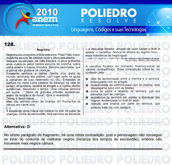 Questão 128 - Domingo (Prova rosa) - ENEM 2010