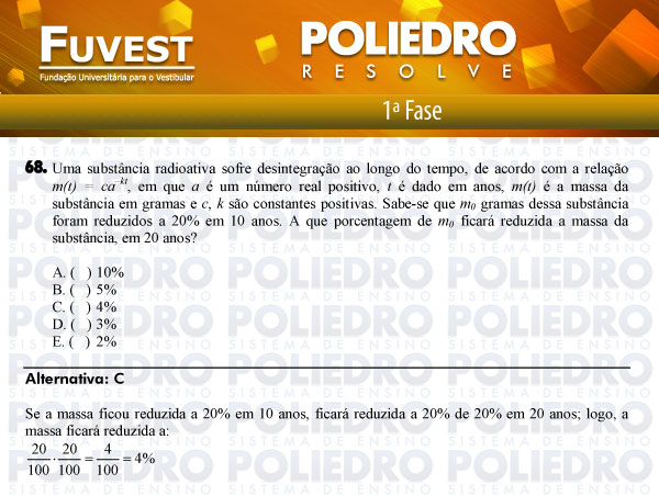 Questão 68 - 1ª Fase - FUVEST 2012