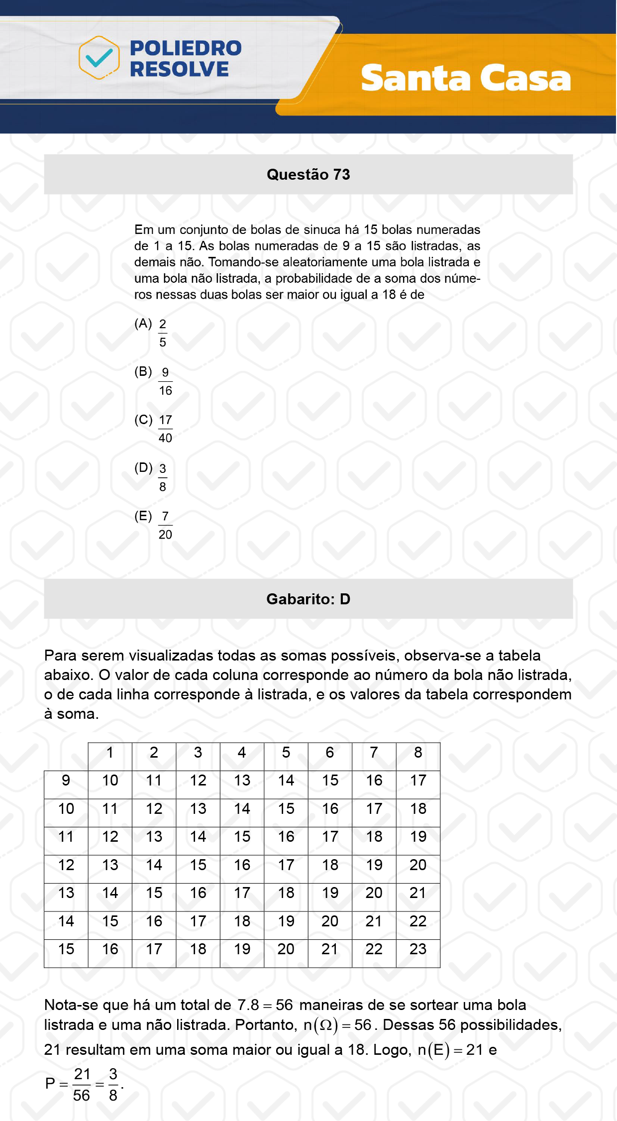 Questão 73 - 1º Dia - SANTA CASA 2024