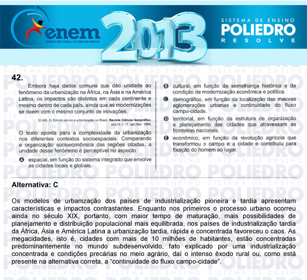 Questão 42 - Sábado (Prova Amarela) - ENEM 2013