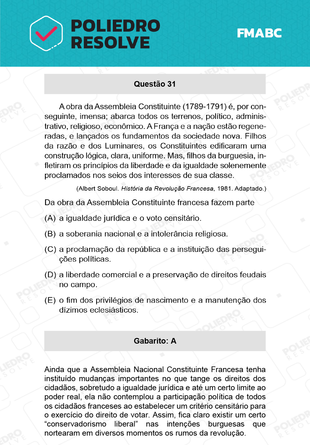 Questão 31 - Fase única - FMABC 2022