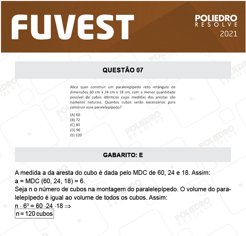 Questão 7 - 1ª Fase - FUVEST 2021