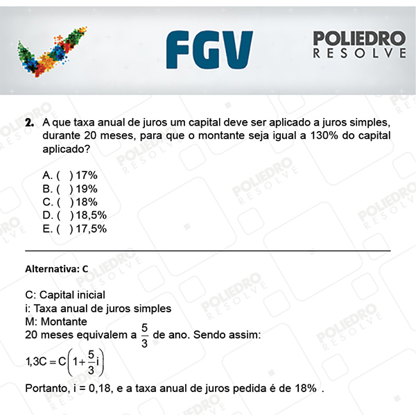 Questão 2 - Objetivas - FGV 2018