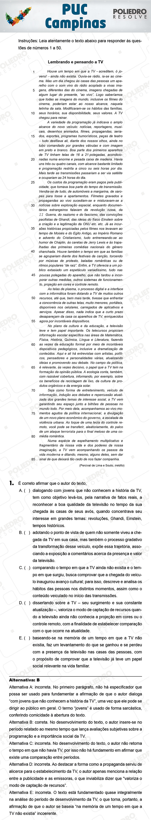 Questão 1 - 1ª Fase - Prova Verde - PUC-Campinas 2018