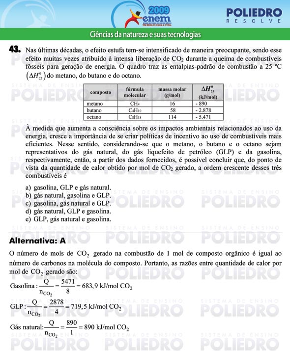 Questão 43 - Prova - ENEM 2009