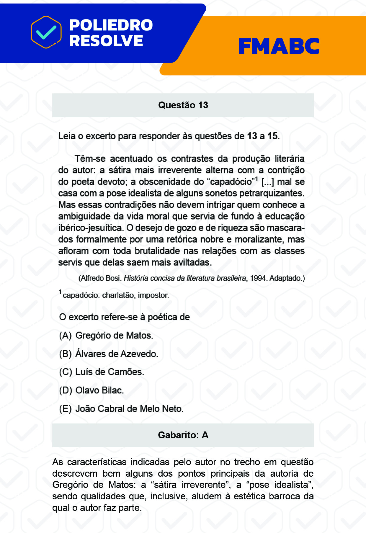 Questão 13 - Fase única - FMABC 2023