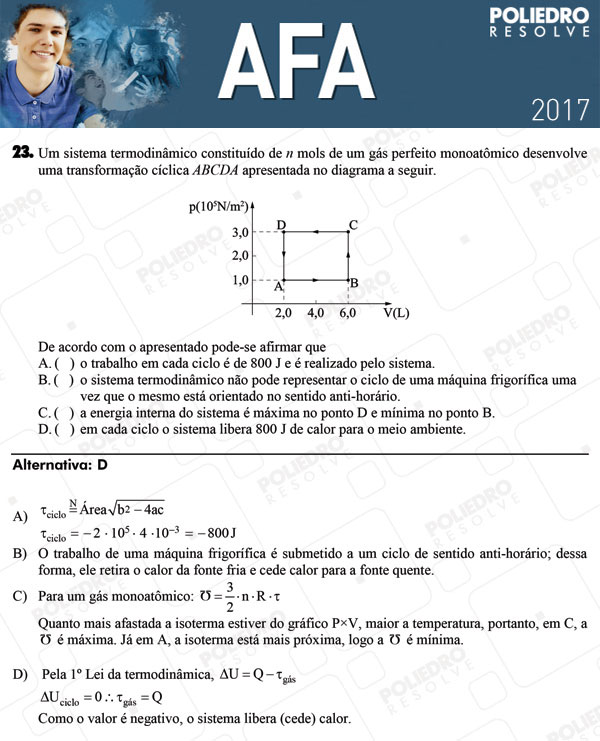 Questão 23 - Prova Modelo B - AFA 2017