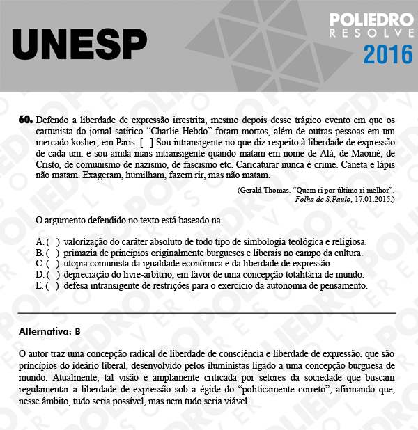 Questão 60 - 1ª Fase - UNESP 2016