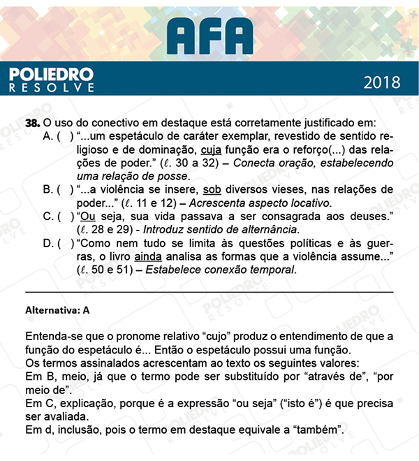 Questão 38 - Prova Modelo B - AFA 2019