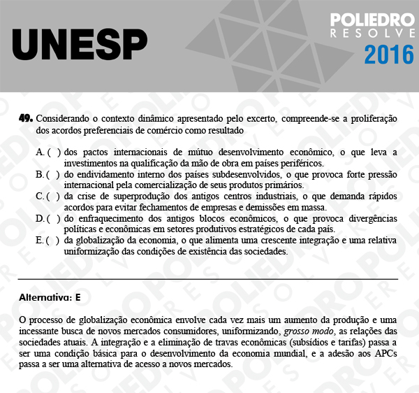 Questão 49 - 1ª Fase - UNESP 2016