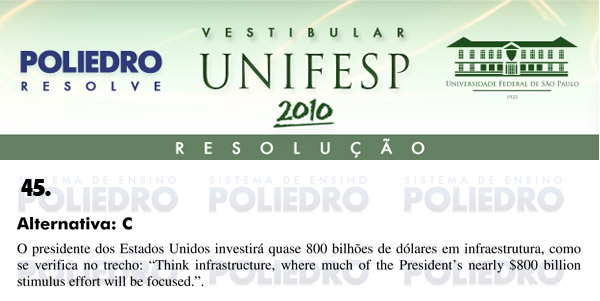 Questão 45 - Português e Inglês - UNIFESP 2010