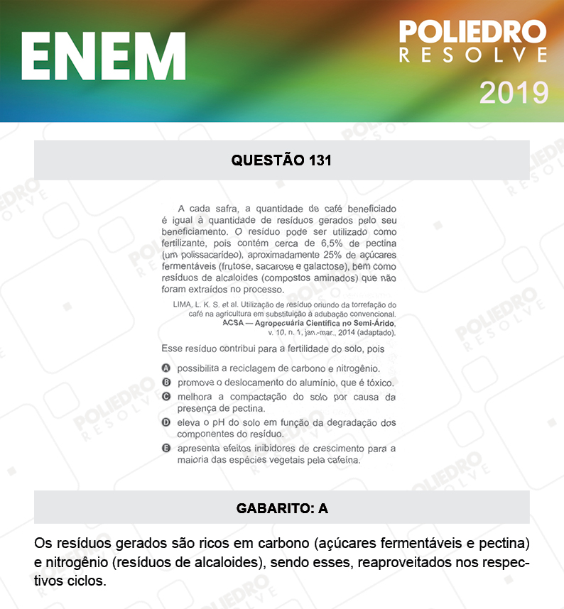 Questão 131 - 2º DIA - PROVA CINZA - ENEM 2019