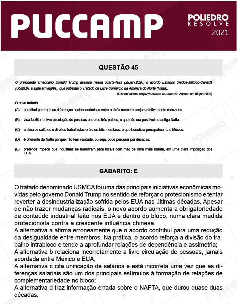 Questão 45 - Direito - PUC-Campinas 2021