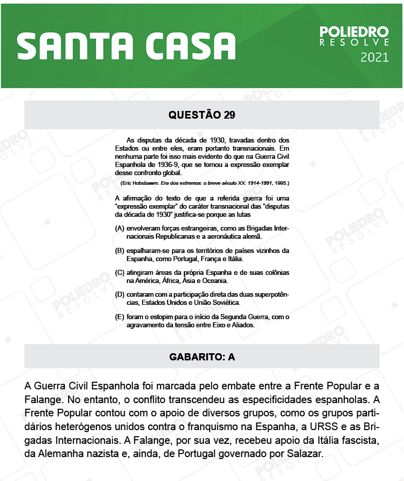 Questão 29 - 1º Dia - SANTA CASA 2021