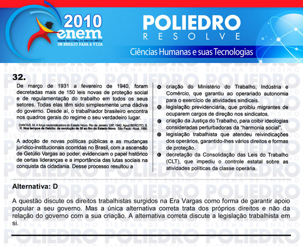 Questão 32 - Sábado (Prova azul) - ENEM 2010