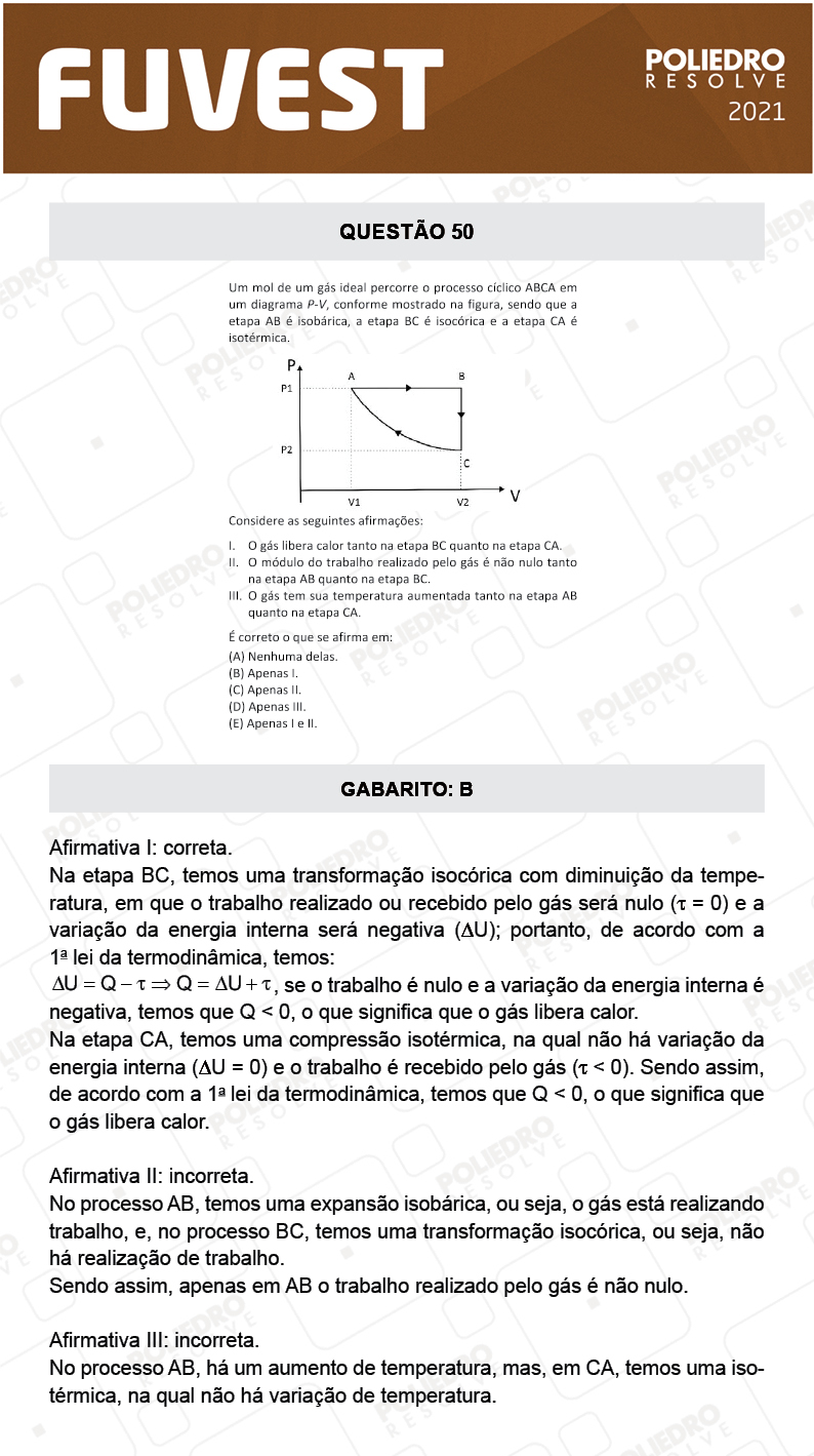 Questão 50 - 1ª Fase - FUVEST 2021