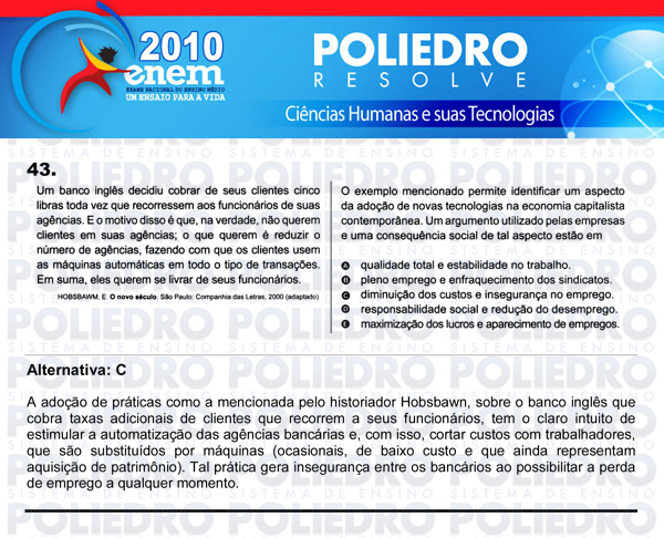 Questão 43 - Sábado (Prova azul) - ENEM 2010