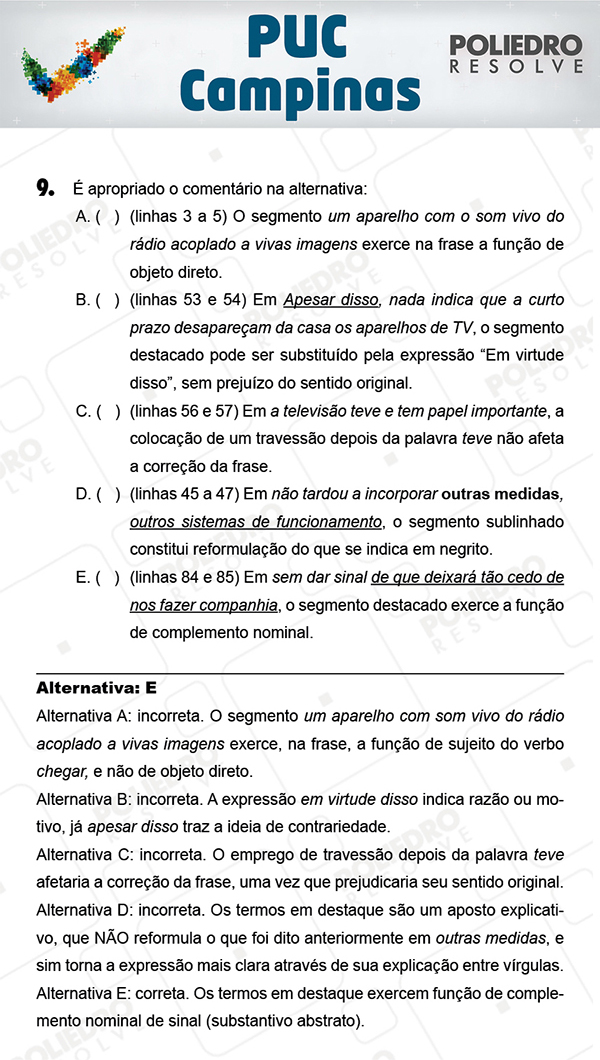 Questão 9 - 1ª Fase - Prova Verde - PUC-Campinas 2018