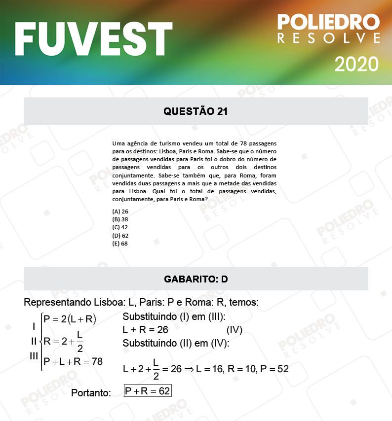 Questão 21 - 1ª Fase - Prova V - FUVEST 2020