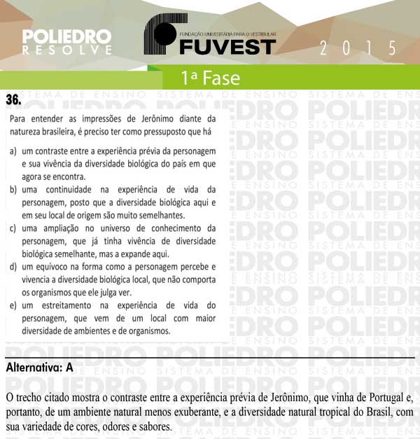 Questão 36 - 1ª Fase - FUVEST 2015