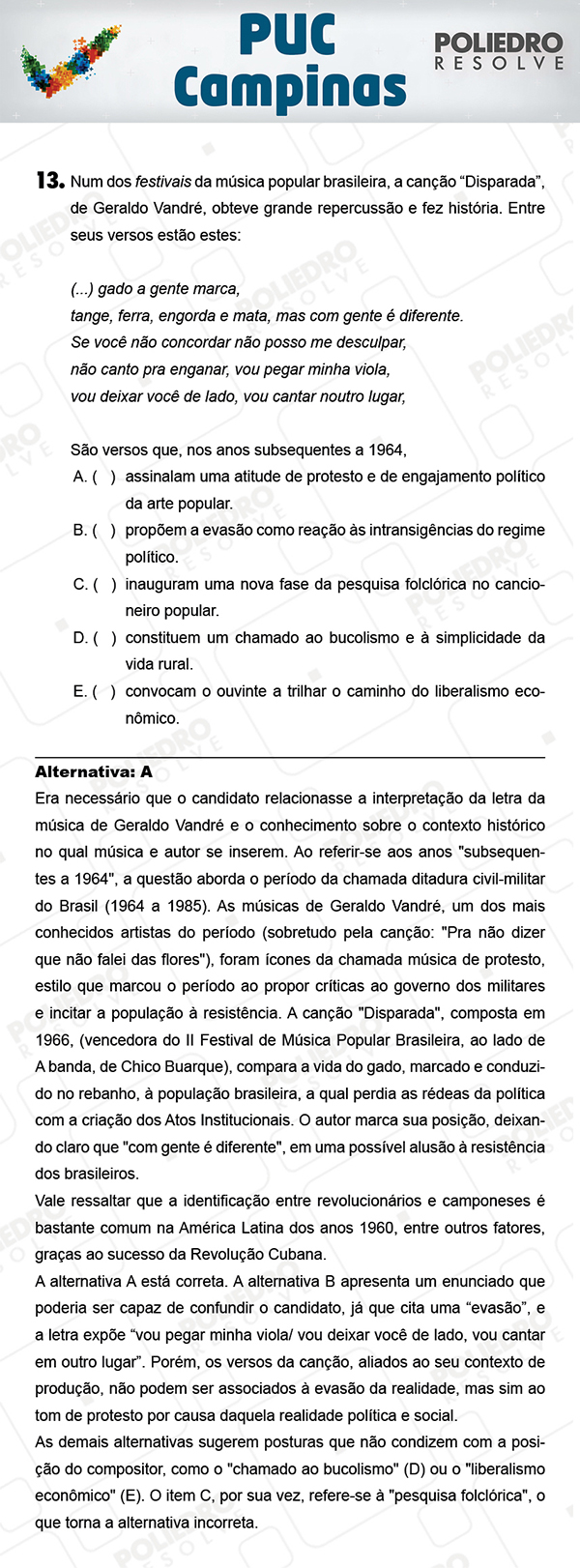 Questão 13 - 1ª Fase - Prova Verde - PUC-Campinas 2018