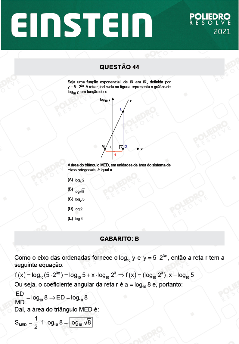 Questão 44 - Fase única - EINSTEIN 2021