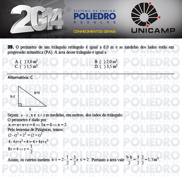 Questão 39 - 1ª Fase - UNICAMP 2014