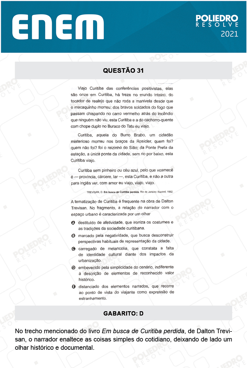 Questão 31 - 1º DIA - Prova Amarela - ENEM 2020