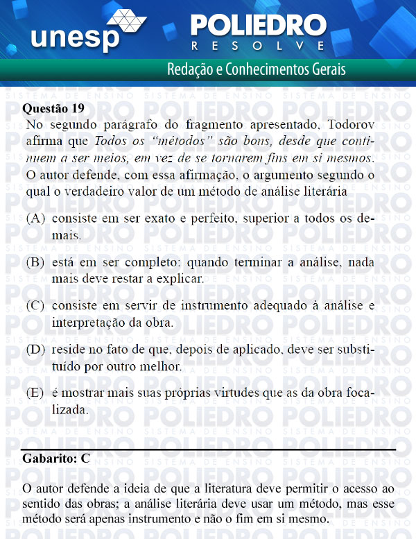 Questão 19 - 1ª Fase - UNESP 2012